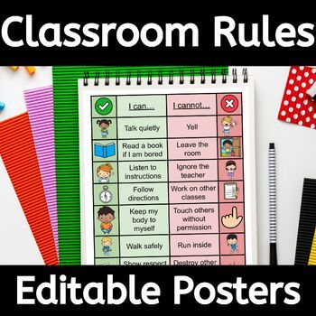 EDITABLE Classroom Rules Posters with Visuals for Autism and ...